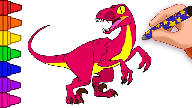 亲子简笔画:漂亮的红恐龙