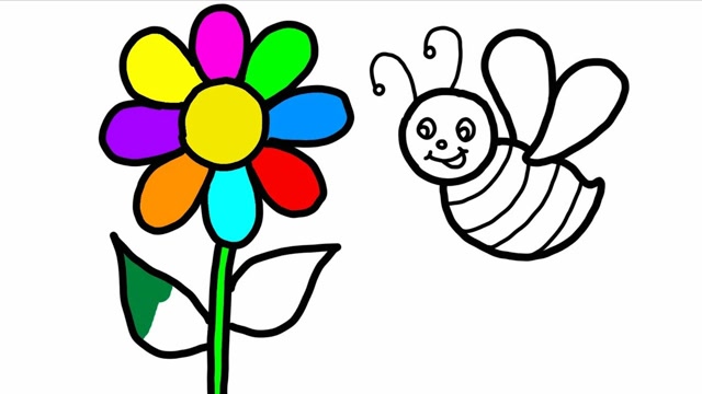 趣味简笔画:画彩色小花朵 小蜜蜂