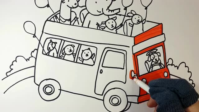 儿童简笔画 画双层观光巴士