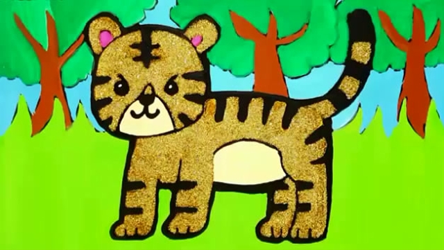 亲子涂色简笔画:小老虎画画