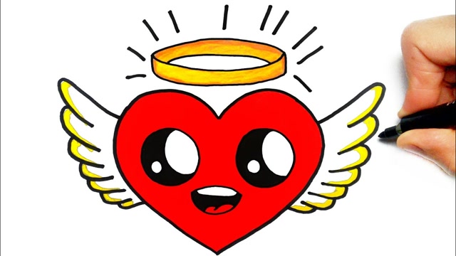 亲子简笔画:涂色金粉小爱心翅膀飞飞