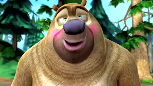 熊二吃了朵野蘑菇后抱着大树害羞得脸通红