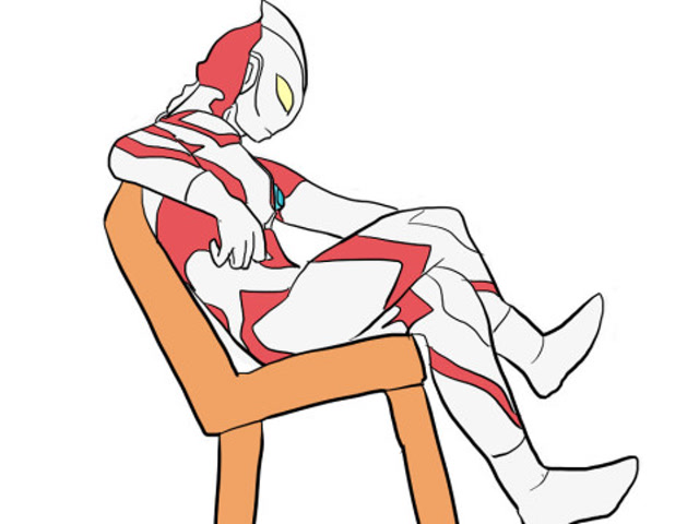 坐在椅子思考的奥特曼儿童卡通简笔画