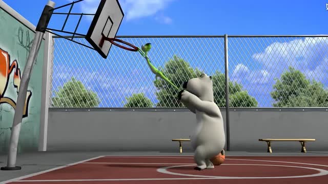 倒霉熊系列:打篮球,篮筐都歪了
