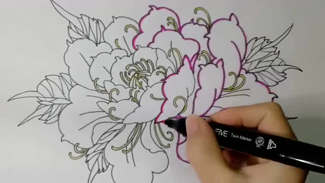 自学绘画:马克笔手绘牡丹花插画技巧(1)