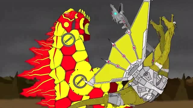 怪兽恐龙王国:三头黄金龙被哥斯拉弄断了一个头了,好可怜呀