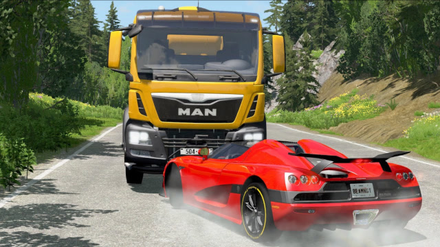 beamng:司机不看红绿灯,超豪华跑车开足马力冲向十字路口撞车