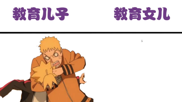 鸣人教育儿子vs教育女儿,这也太明显了,妥妥的女儿奴无疑了