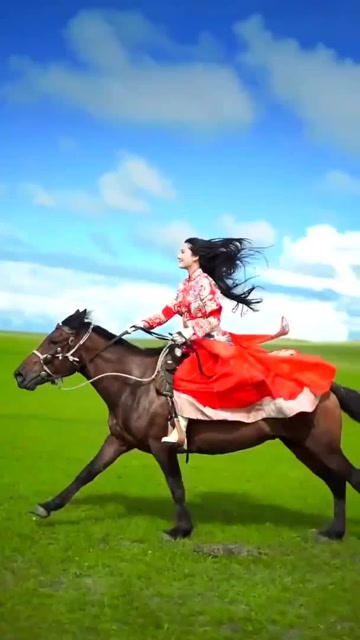 内蒙古美女骑马英姿飒爽,女人帅起来果然没男的什么事了!
