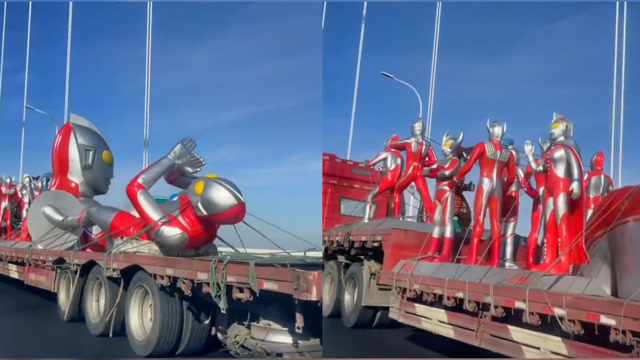 男子开车偶遇一车奥特曼,场面十分壮观,网友:这是被一锅端了吗