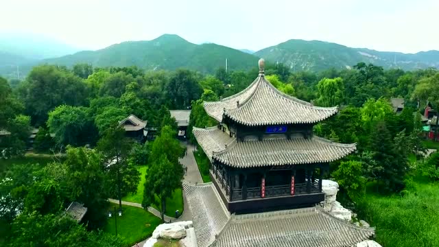 航拍:山西省晋祠公园的美丽景色