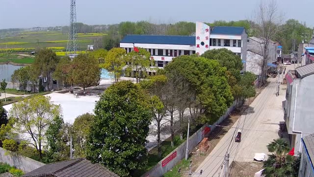 航拍渡口村 鸟瞰监利县龚场镇渡口村地形村貌