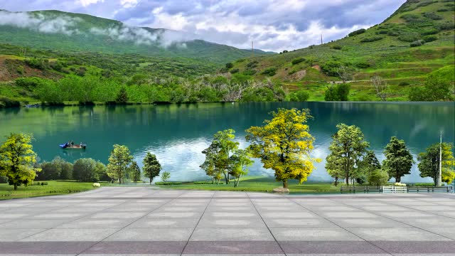 金山老牛抠像及绿树背景实拍广场舞背景