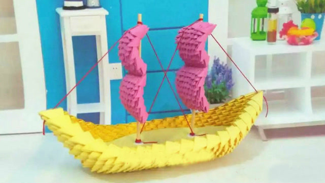 三角插折纸小帆船,开年大吉祝君满载而归,零基础创意手工diy