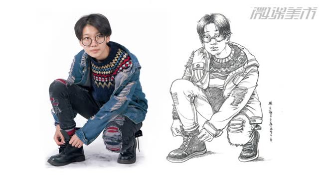 人物速写_戴眼镜系鞋带蹲姿女青年_张三杰勋