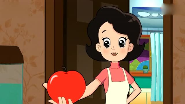 动画片:围裙妈妈拿着苹果