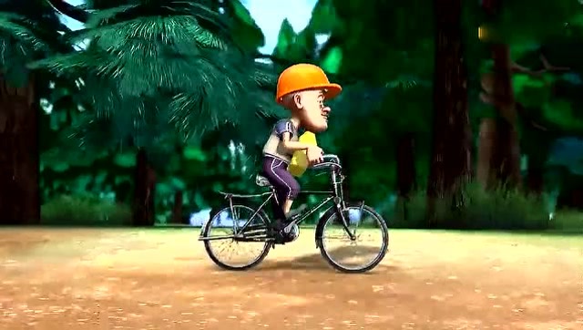 熊出没:光头强骑单车抢水,撞得轮子全没了