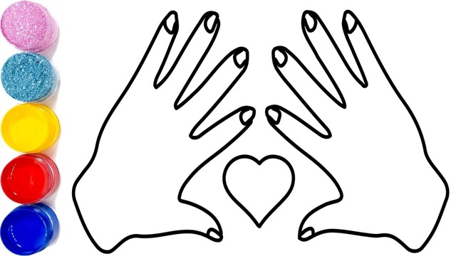 趣味简笔画:画手指和彩虹心