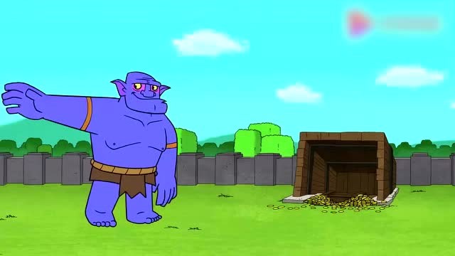 部落冲突动画蓝胖将投掷石球的能力用来玩,被老爸教训!