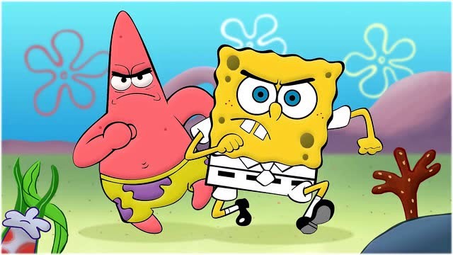 少儿益智动画海绵宝宝跟胖海星比赛跑步简笔画