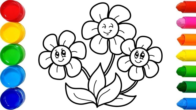 亲子简笔画:金粉三朵小花画画