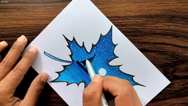 初学者水溶性彩铅双重曝光唯美星辰大海一叶扁舟