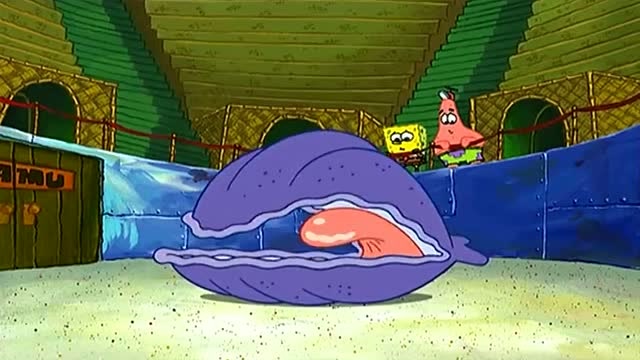 海绵宝宝:海绵宝宝和派大星来参观大贝壳,贝壳先生快点吐珍珠吧