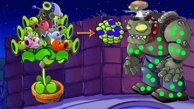 一盆栽的多重豌豆射手将"子弹"合在一起对付僵王,僵王:我撑不住了