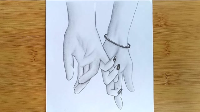 动手素描画画浪漫情侣牵手