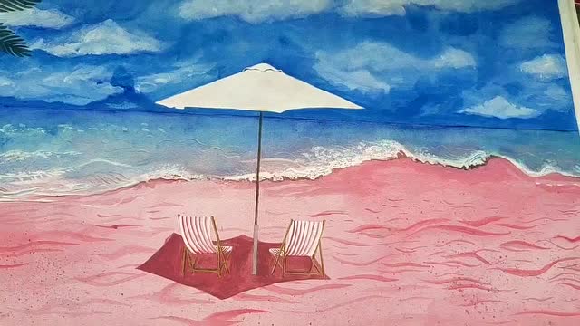 水彩画(粉色沙滩)