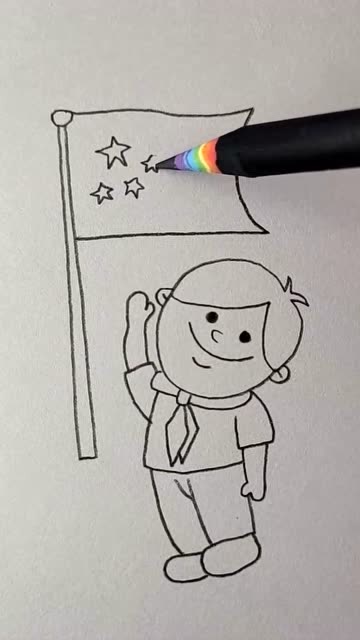 画向国旗敬礼的少先队员
