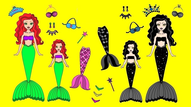 成人卡纸手工:画画黑发巫婆美人鱼母女换装游戏