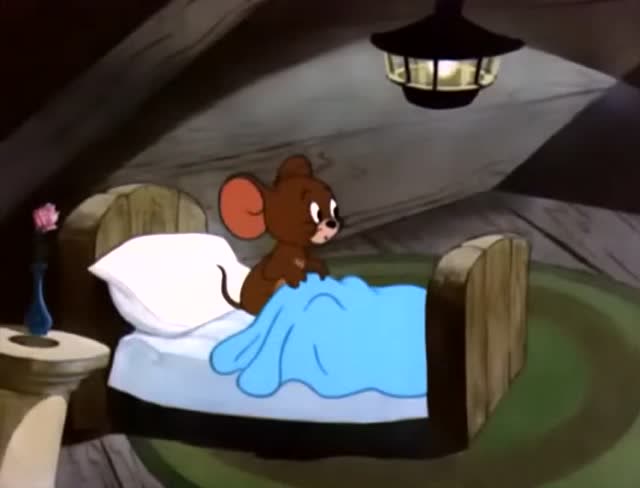 猫和老鼠:杰瑞鼠正在睡梦中,被一直线条画的老鼠给叫醒了