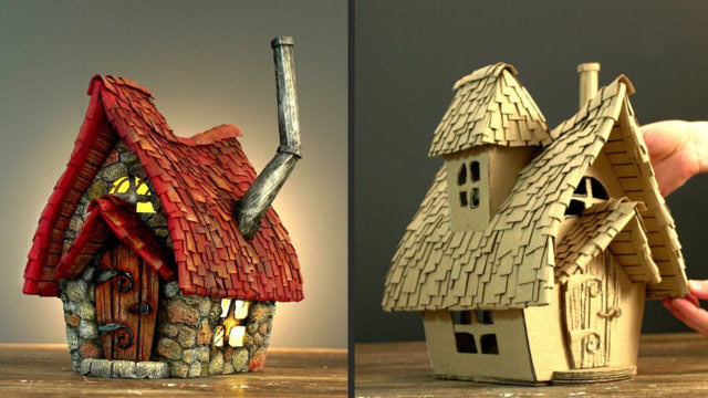 这才叫手工天才,用硬纸板diy童话小屋,成品太精美了