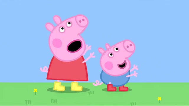 小猪佩奇:佩奇带着弟弟放风筝,乔治太轻了,都被吹飞了