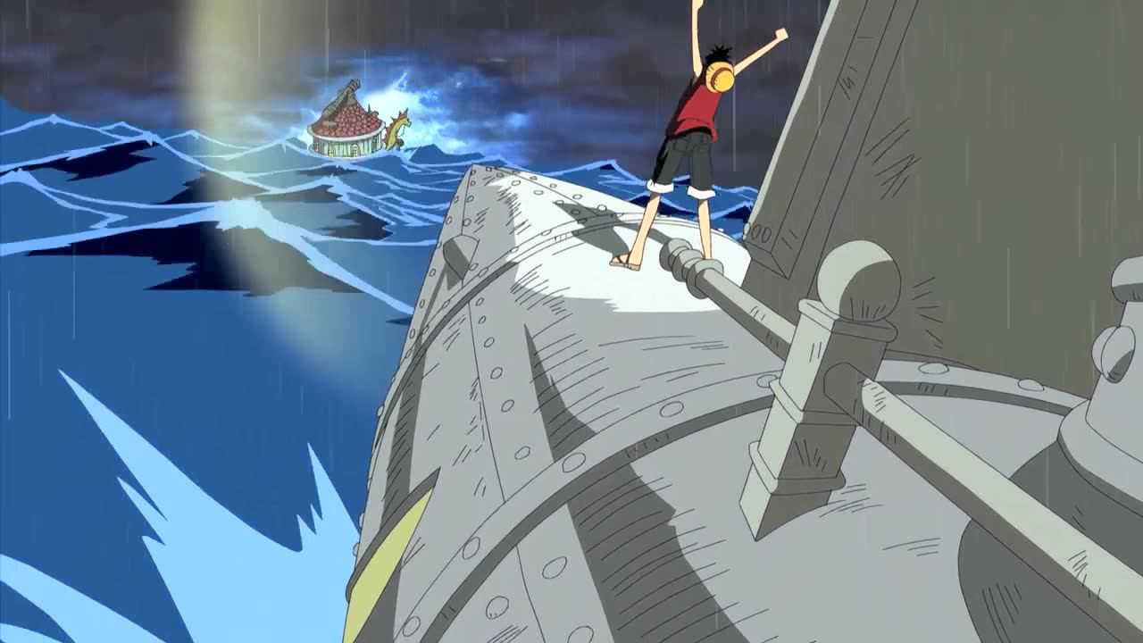 海贼王750:大海上,路飞和山治一个在船上,一个在列车上,摇手,众人集合