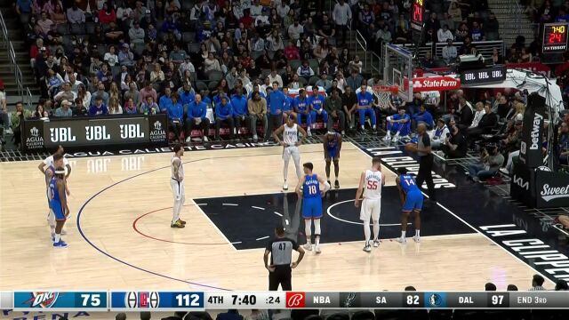 NBA常规赛:雷霆vs快船第4节中文解说回放