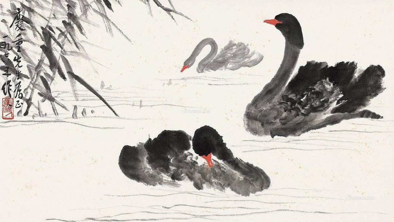 两分钟学国画国画中的大白鹅原来是这样画的加上荷叶简直太美
