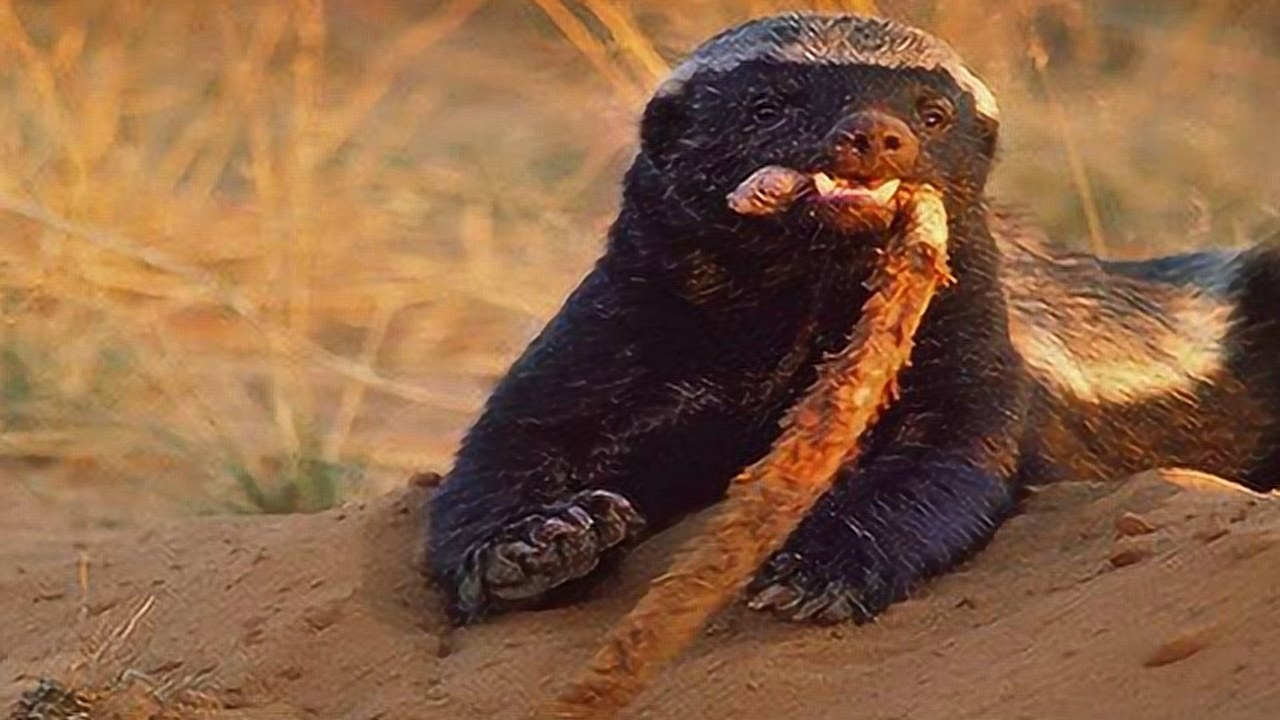平头哥蜜獾啃毒性极强的蛇吃到一半昏迷了醒来居然继续吃佩服