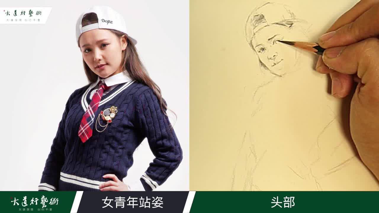 刘旭速写鸭舌帽女青年站姿