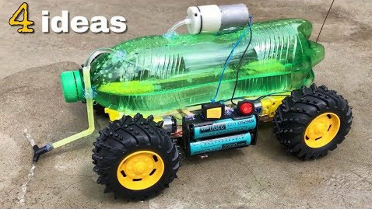 用矿泉水瓶做的遥控洒水车孩子可高兴了