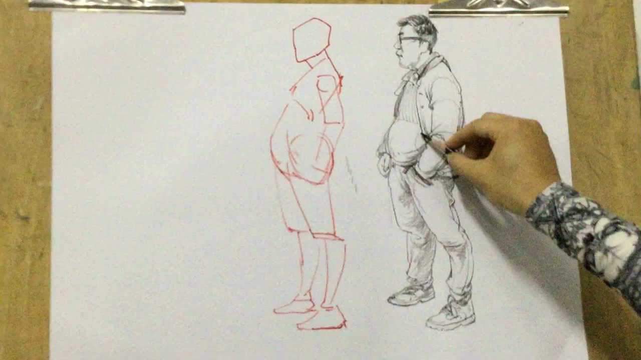 男青年侧面站姿速写