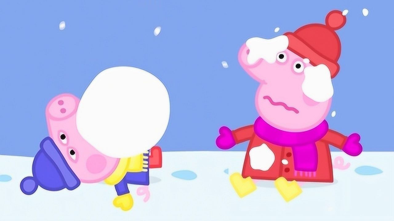 小猪佩奇和小猪乔治一起打雪仗 简笔画