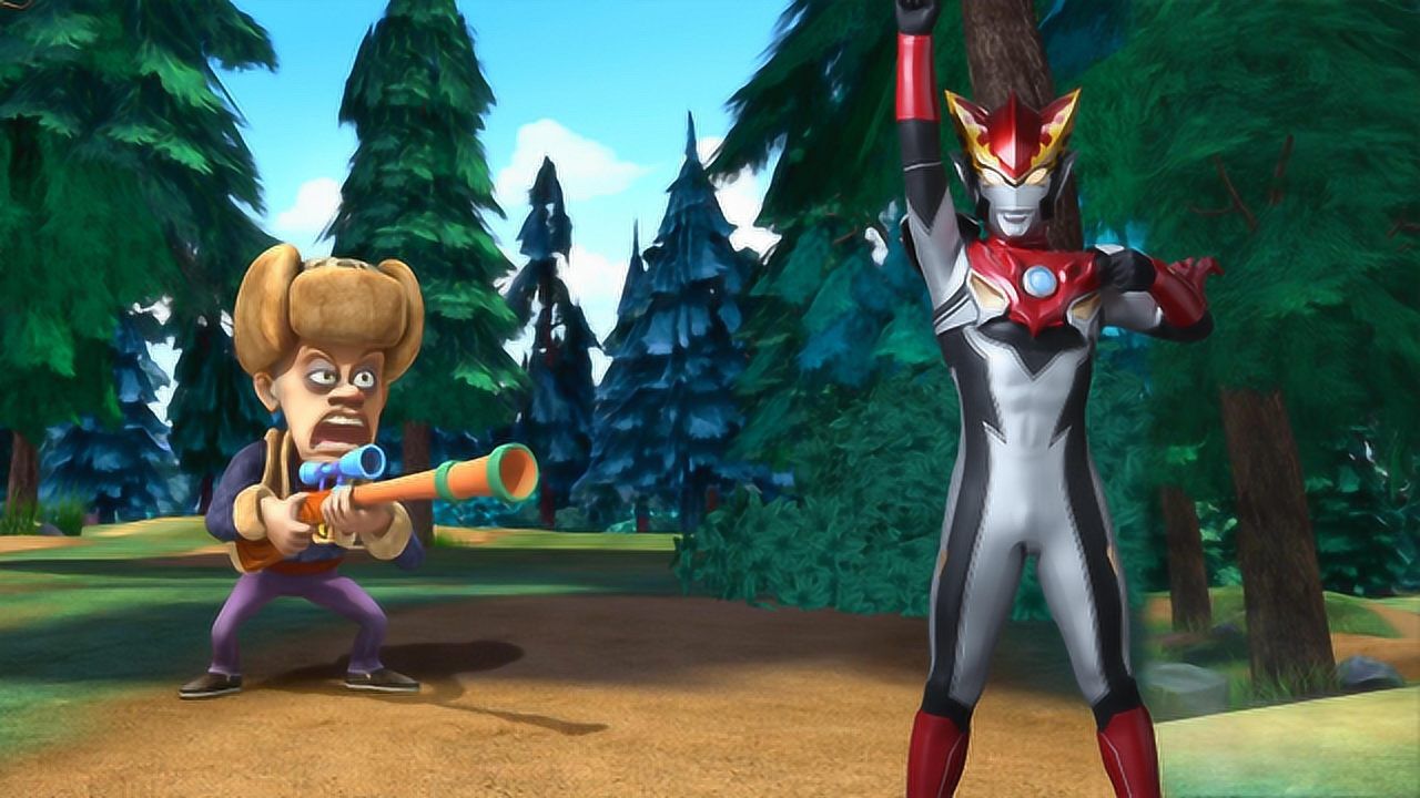 熊出没 光头强抵抗罗索奥特曼的攻击 简笔画