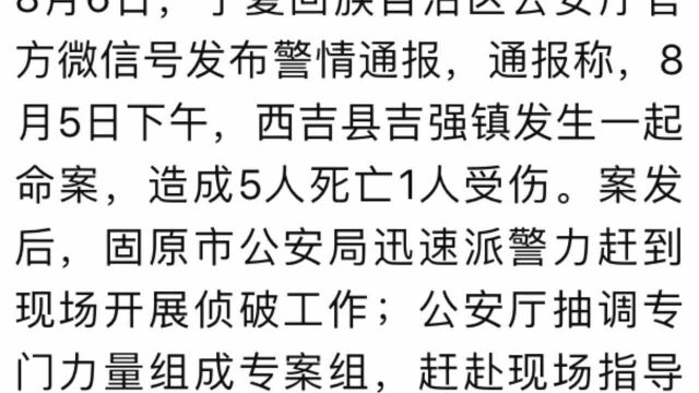 宁夏西吉县发生一起命案致5死1伤