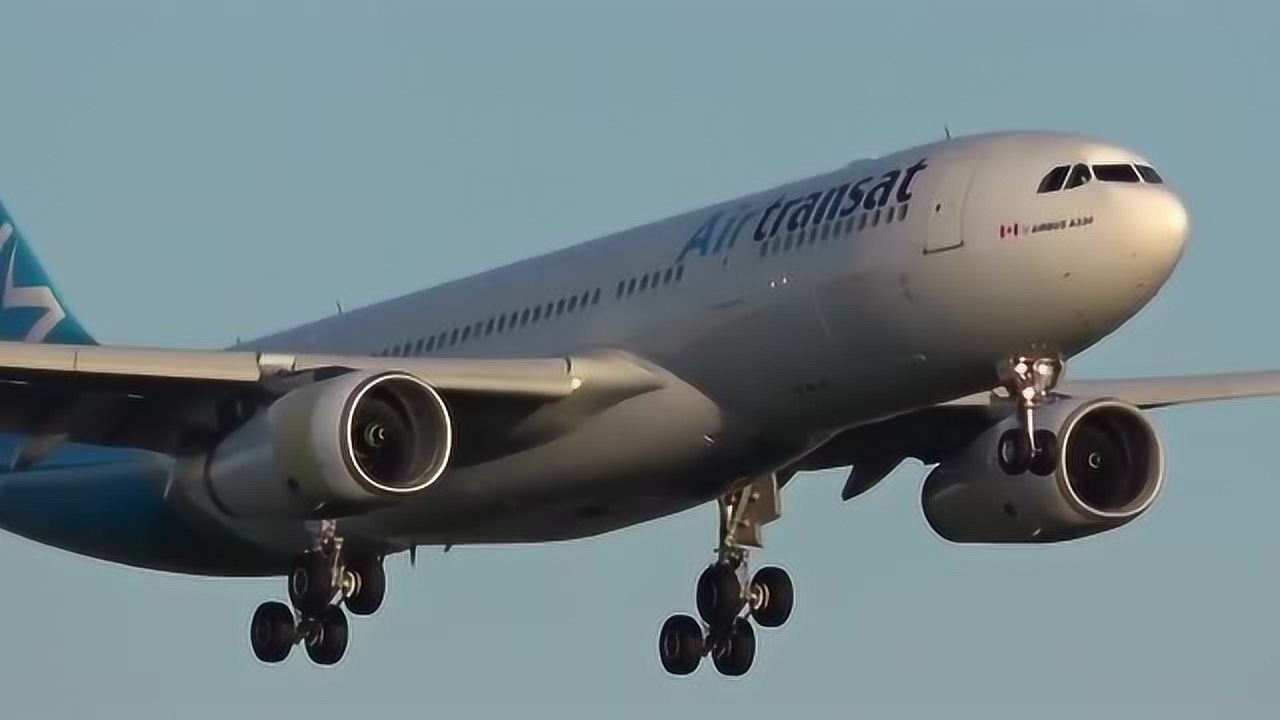 空客a330大型客机夕阳下降落阿姆斯特丹机场,航空爱好者记录