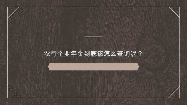 农行企业年金到底该怎么查询呢?