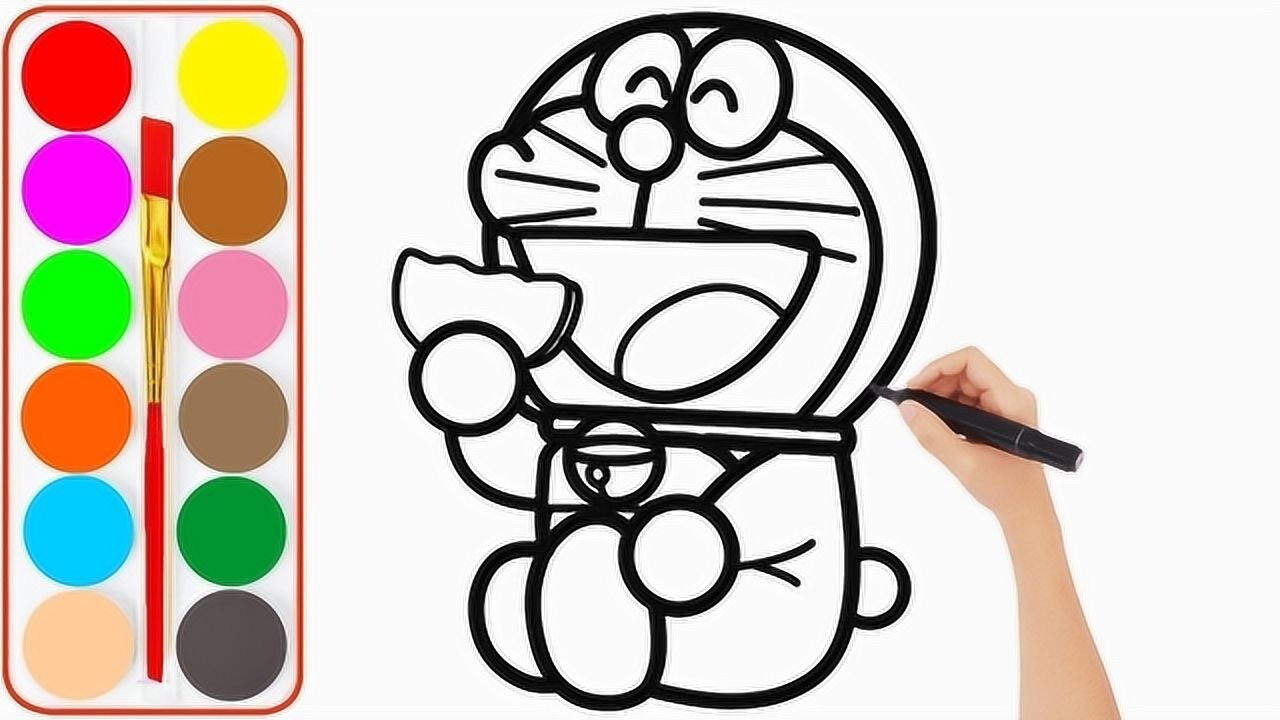 简笔画哆啦a梦并涂色成品非常可爱儿童益智手工diy