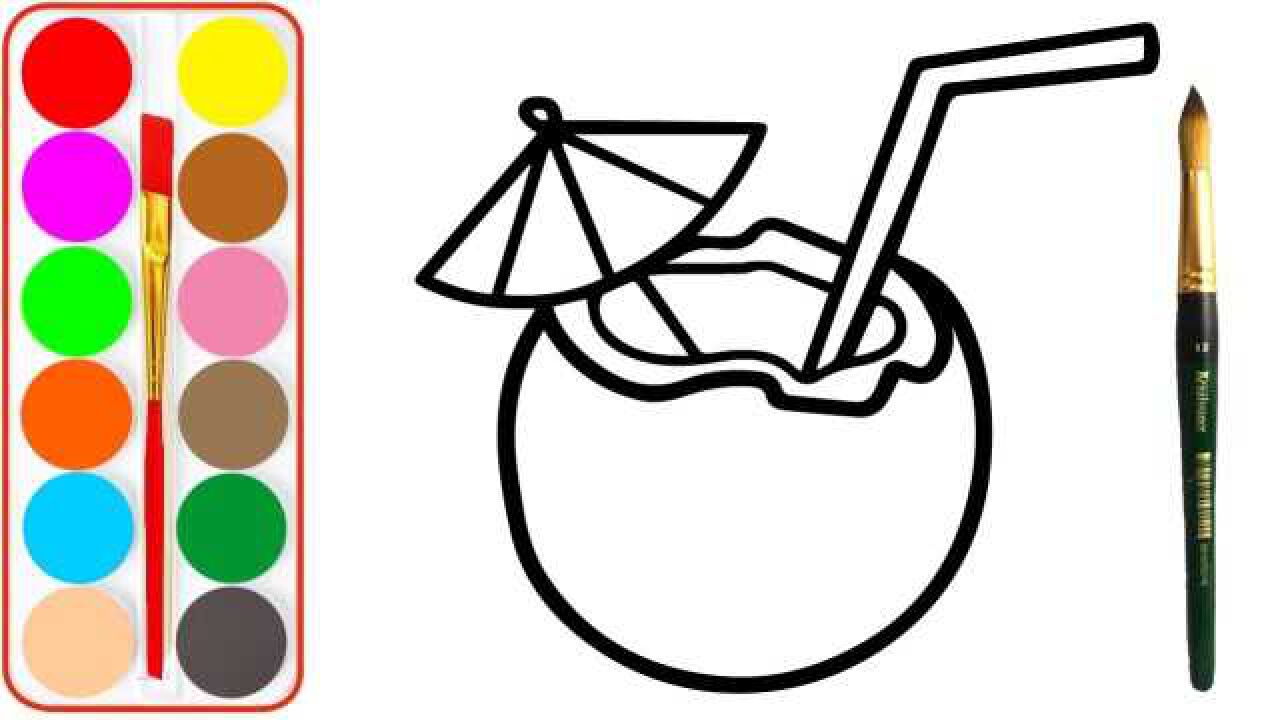 教你画美味可口的椰子并涂色,非常好玩,儿童益智手工简笔画