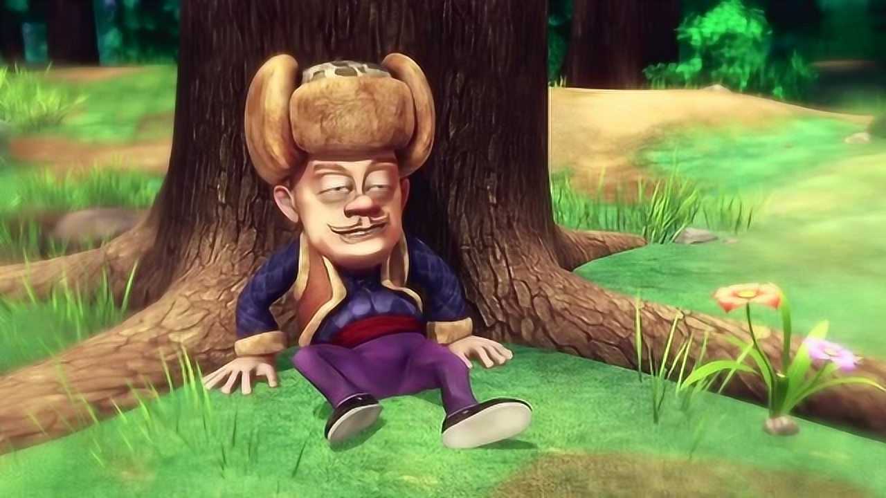 熊出没之雪岭熊风光头强拿着石头还不停的笑